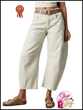 Wide Leg Cropped Baggy Boyfriend Harem Barrel Denim Pants Mid Rise